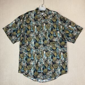 Goouch‎ Shirt Mens S Multicolor Hawaiian Silk Short Sleeve Button Up Lightweight